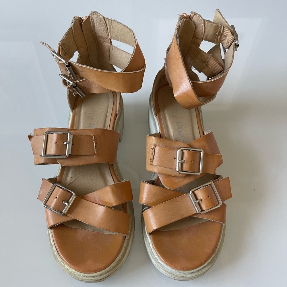 Camel color leather sandals